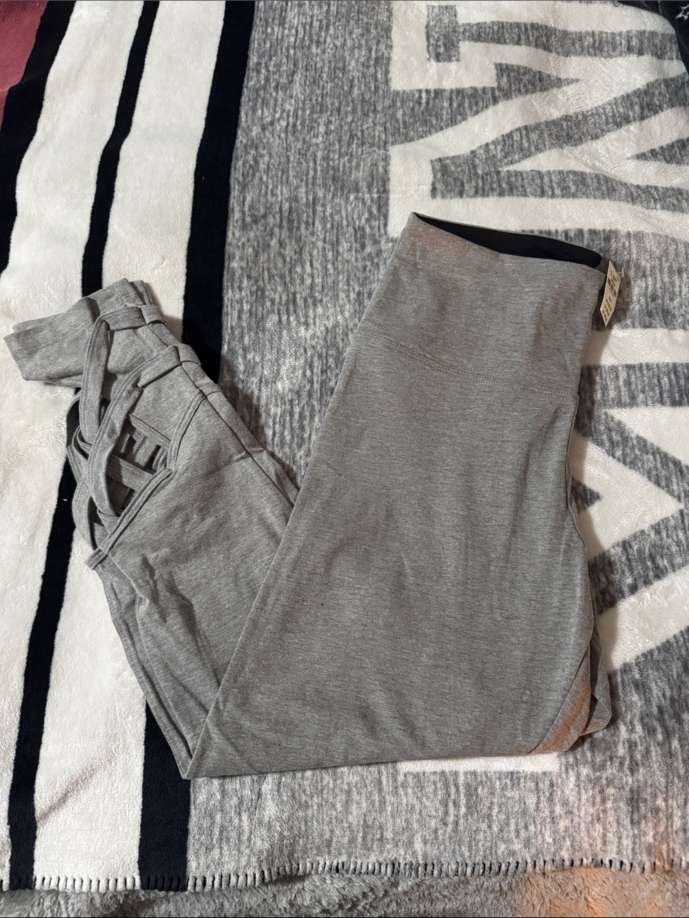 NWT PINK grey strappy leggings